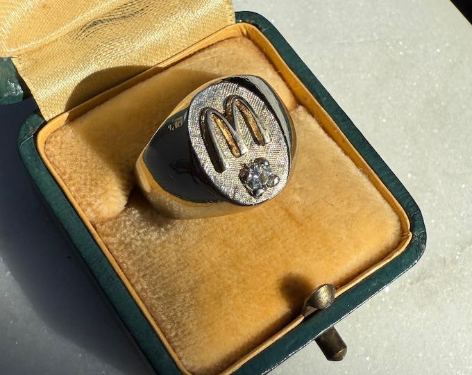 Two-tone 10k Gold Diamond Mcdonald’s Signet Ring Size 7.25, Vintage ...