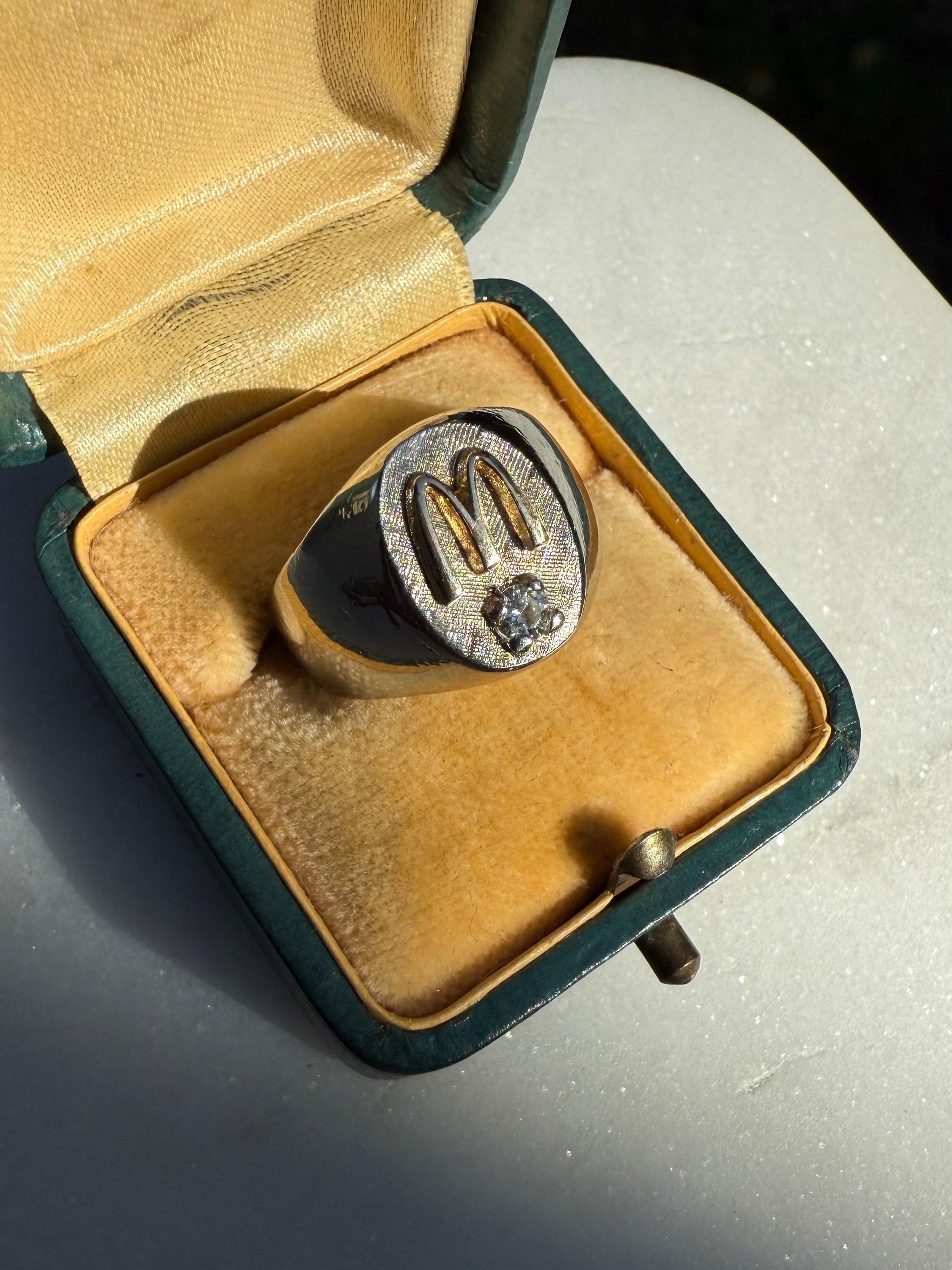 Two-tone 10k Gold Diamond Mcdonald's Signet Ring Size 7.25
