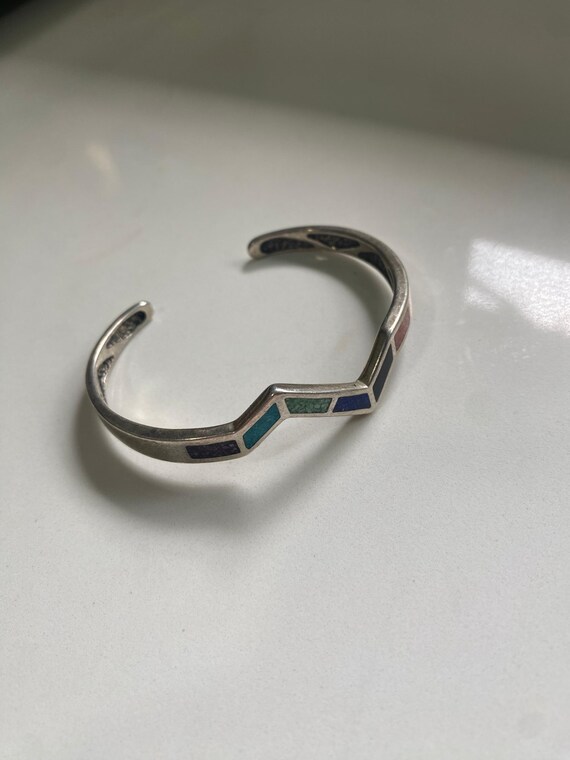 Chevron Multistone Inlay Solid Sterling Silver Cu… - image 6