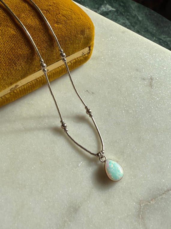 Simulated Opal Sterling Silver Necklace 18”, Sterling Silver Necklace, Opal Necklace, .925 Sterling Silver