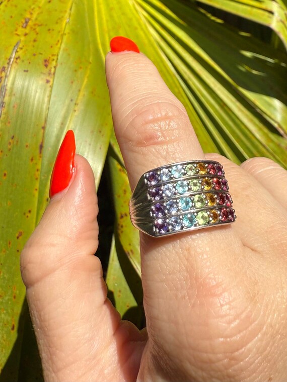 Rainbow Multistone Sterling Silver Ring Size 8.5,… - image 5