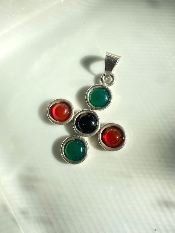 Cabochon Sterling Silver Chunky Cross Pendant, Chyroprase Jewelry, Chunky Cross Pendant, .925 Sterling Silver