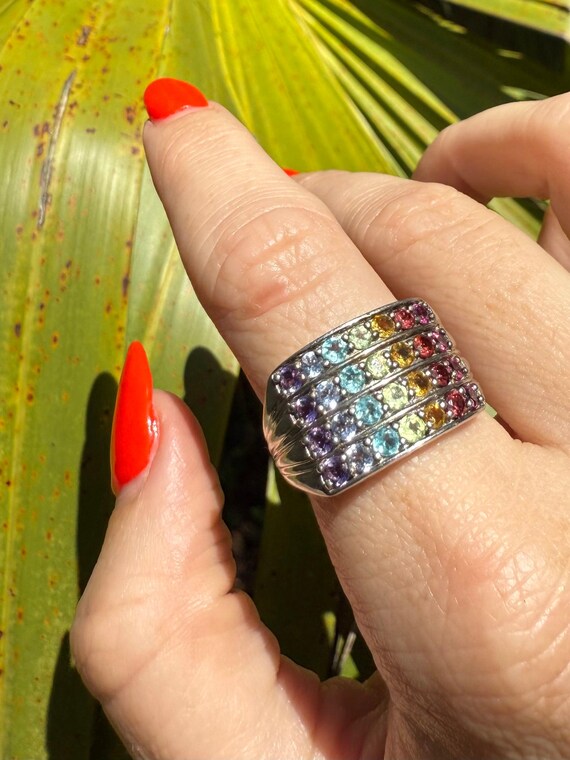 Rainbow Multistone Sterling Silver Ring Size 8.5,… - image 6