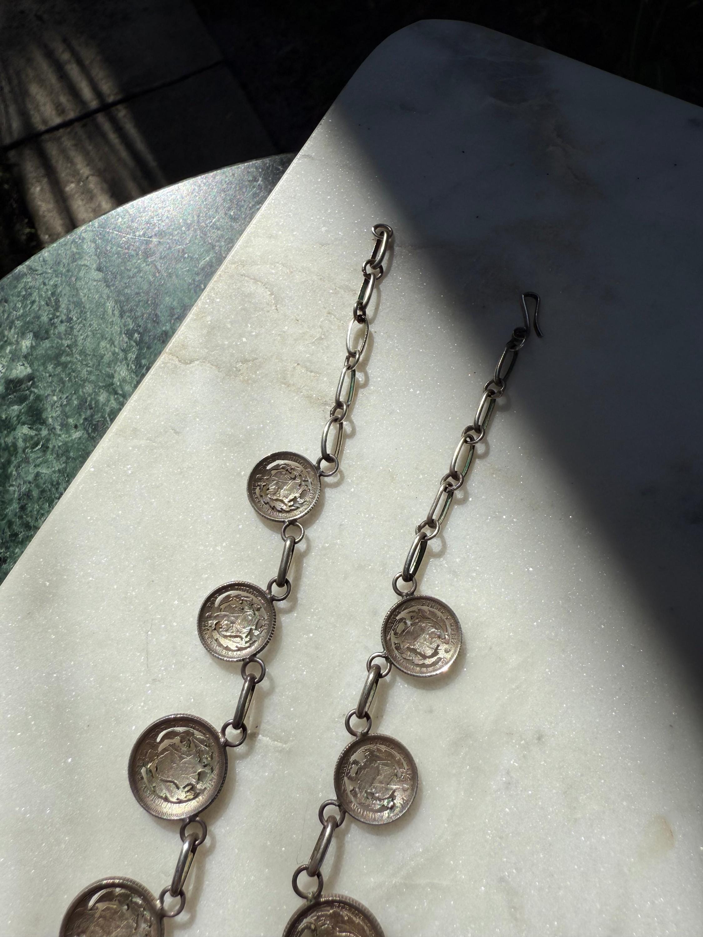 Sterling Silver 1864-1913 Peruvian Coin Necklace 17”, Vintage