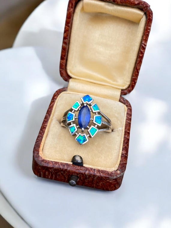 Opal Sapphire Sterling Silver Ring, .925 Sterling Silver Ring, Colorful Ring, Unique Ring, Unisex, Vintage Estate Jewelry, Fine Jewelry