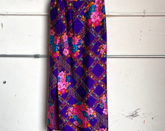 1970s Alex Colman Day Glo Skirt Size 27 Waist Vintage Groovy Flower Floral Bright Summer