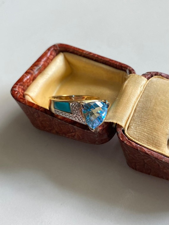 Blue Gemstone Gold Vermeil Ring, Vintage Gold Vermeil, Chunky Gold Vermeil, Goldtone Ring, Womens Ring, Estate Jewelry