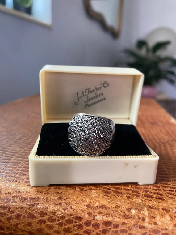 Hammered Marcasite Sterling Silver Dome Ring, .925 Sterling Silver, Marcasite Ring, Vintage Ring, Estate Jewelry