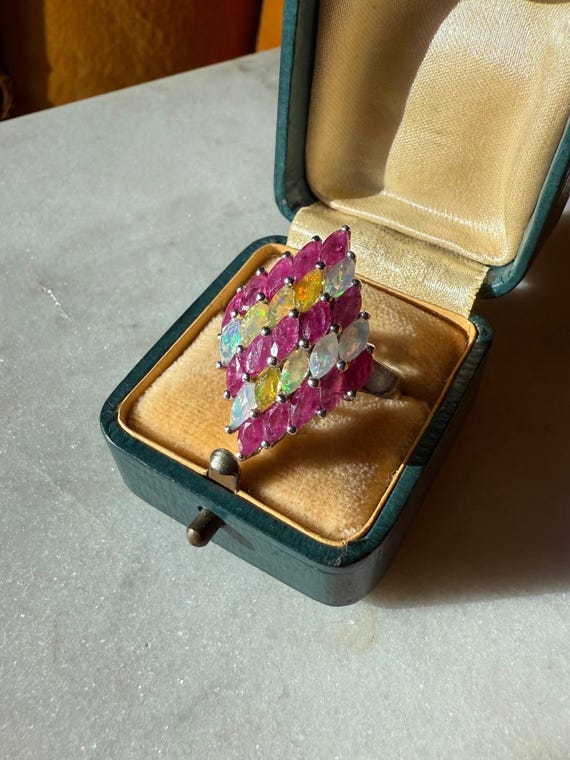 Ruby & Opal Sterling Silver Ring Size 6.25, Sterl… - image 1