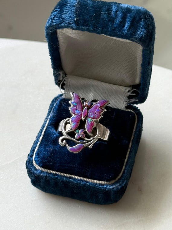 Opal Butterfly Sterling Silver Ring Size 7.75, Sterling Ring, Butterfly Ring, Opal Ring, .925 Sterling Silver