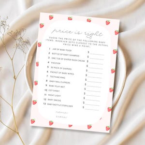 Strawberry Baby Shower Game: Price is Right Template (A5 Canva, PDF)
