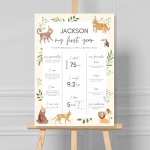 Affiche modifiable du premier anniversaire de Wild One | Thème du safari dans la jungle Milestone de première année | Modèle de toile bricolage | Téléchargement instantané | WO01