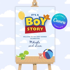 Toy Story Baby Shower Sign: &quot;It&#39;s A Boy Story&quot; Canva Template (A1 Digital Download)