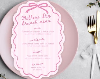Bewerkbare Moederdag brunchmenusjabloon, roze gestreept menu, striklintmenu, A5 afdrukbaar brunchmenu, bewerkbaar op canvas, Moederdagdecor