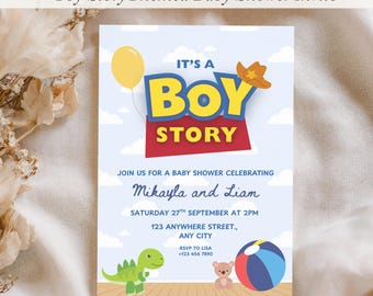 It’s a Boy Story Baby Shower Invitation | Toy Story Theme Baby Shower Invite | Editable Canva Template | Movie Inspired Boy Baby Shower