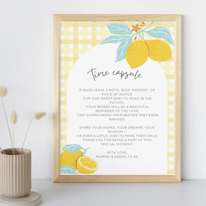 Cápsula del tiempo para baby shower / Cartas para el bebé / Descarga instantánea / Plantilla editable de Canva / Baby Shower de limón
