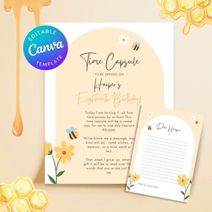 Bee 1st Birthday Time Capsule Sign & Card: Editable Canva Template (Digital Download)