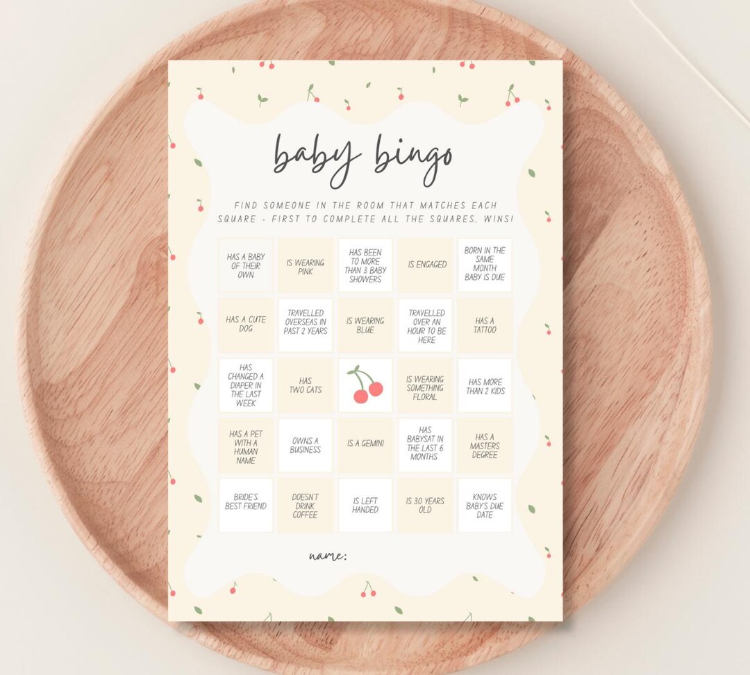 Cherry Baby Shower Bingo Game: Fun Printable Icebreaker (A5 Canva ...