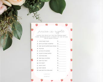 Berry Sweet Price Is Right Baby Shower Game, Printable & Editable Canva Template, Instant Download, DIY Strawberry Baby Shower