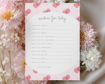 Er is een lieve baby op komst | Afdrukbare babyshoweractiviteit 'Wishes For Baby' aardbei, instant download bewerkbare canva-sjabloon