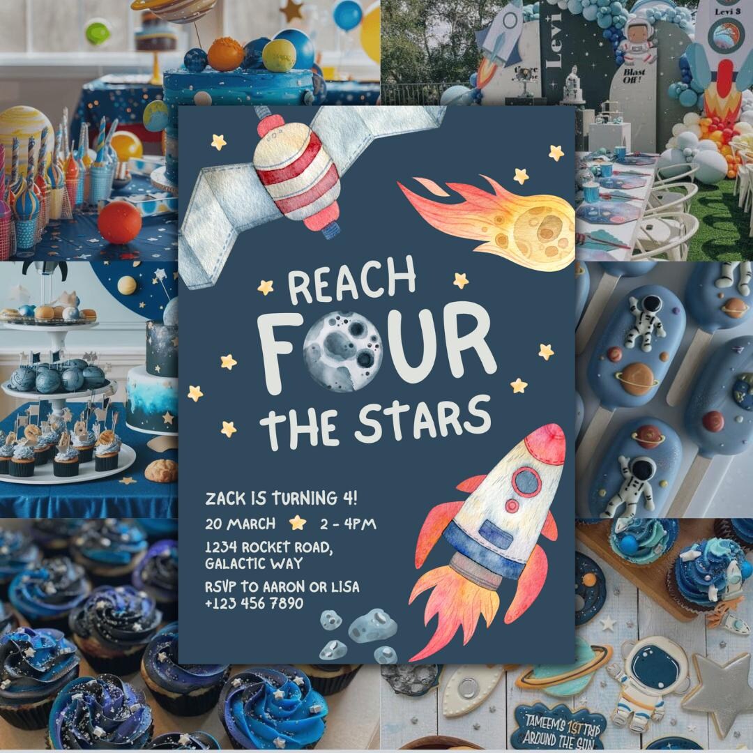 Reach 4 the Stars Birthday Invitation | Editable 5x7" Canva Template ...