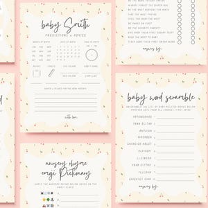 Cherry Baby Shower Games Bundle: 14 Printable Activities (Editable Canva Templates)