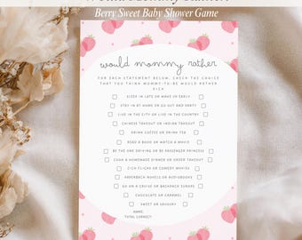 Zou mama liever babyshowerspel afdrukbare bessen zoete aardbei babyshower activiteit roze meisje babyshowerspel Instant Download Canva