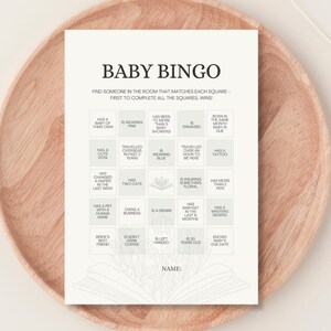 Bingospel 'Vind iemand die' babyshower | Bewerkbare A5-canvasjabloon | Leuke ijsbreker afdrukbaar | Een nieuw hoofdstuk begint | Thema Boekenliefhebber