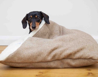 Personalised Dog Den Bed: Stone Tweed, Supportive Dog Cushion