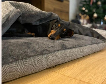 Pewter Grey Tweed Doggy Den Bed Personalised Dog Bed