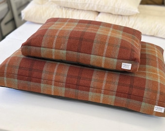 Warm Spice Tartan Dog Bed: Personalised Mattress Bed, Handmade in UK