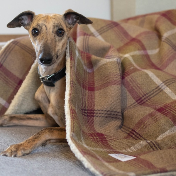 Heather Tartan Personalised Dog Blanket, Soft and Cosy Throw, Purple, Burgandy, Brown