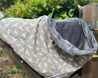 Dove Grey Dachshund Snuggle Sack for Dogs & Puppies, Luxury Sleeping Bag for Pets