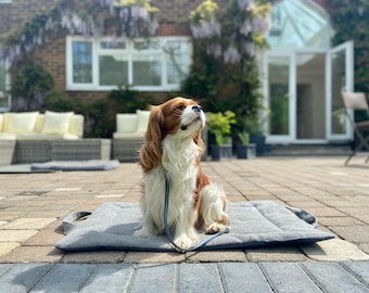 THE PICNIC PAD Herringbone Tweed Dog Travel Bed, Dog  Settle Mat in Pewter Tweed, Dark Grey