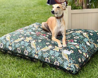 William Morris Pillow Dog Bed: Ember Strawberry Thief