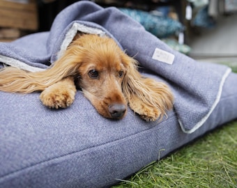 Oxford Blue Tweed Pillow Dog Beds, Personalised Dog Bed