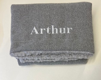 Pewter Grey Tweed Personalised Cosy Dog Blanket