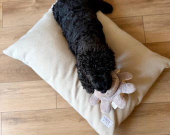 Latte Tweed Pillow Dog Beds, Cream Beige Personalised Dog Bed