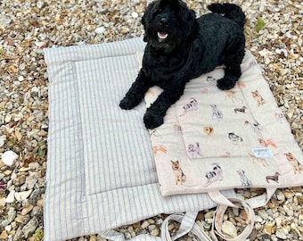 Ticking Stripe PICNIC PAD - Cotton Print Dog Settle Mat, Roll-Up Dog Travel Bed