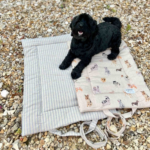 Ticking Stripe PICNIC PAD - Cotton Print Dog Settle Mat, Roll-Up Dog Travel Bed