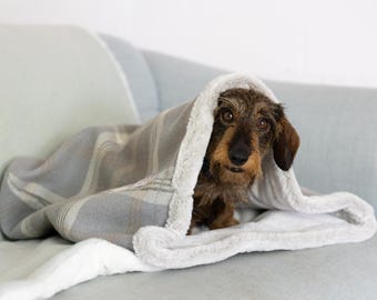 Harbour Grey Tartan Dog Snuggle Sack: Faux Fur Pet Sleeping Bag