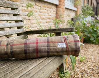 Roll-Up Dog Settle Mat, Travel Dog Bed. THE PICNIC PAD in Hunter Tartan. Brown, Green, Red Check