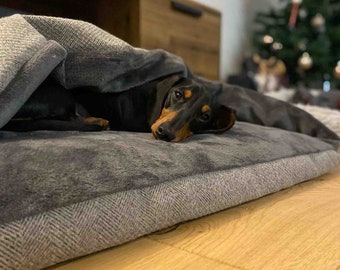 Pewter Grey Tweed Doggy Den Bed, Hooded Dog Bed