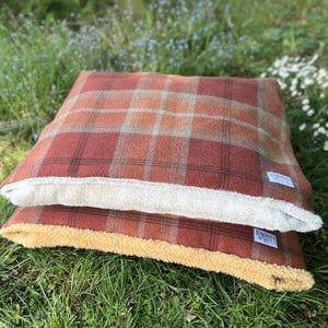 Tartan Doggy Den Bed in Warm Spice - Personalised Cave Dog Bed, Orange, Copper, Rust Brown