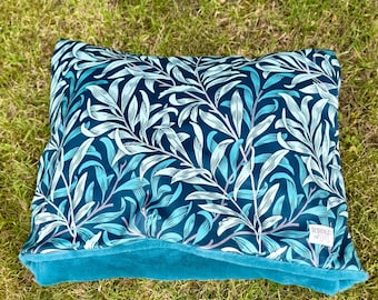 William Morris Velvet Dog Snuggle Bed: Teal Blue Willow Bough