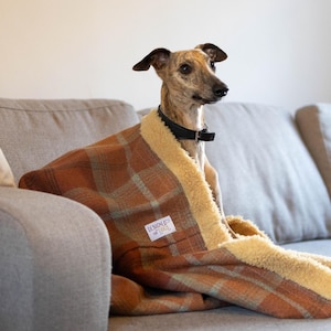Orange Tartan Dog Snuggle Sack with Toffee Fleece Lining: Warm Fleece Pet Sleeping Bag image 3