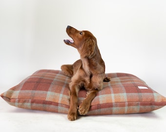 L/XL Dog Bed Cover: Tartan & Herringbone Tweed, Machine Washable