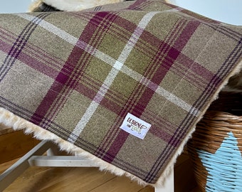 Heather Tartan Personalised Dog Blanket, Soft and Cosy Throw, Purple, Burgandy, Brown