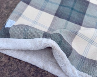 Farmhouse Tartan Dog Snuggle Sack: Faux Fur Pet Sleeping Bag