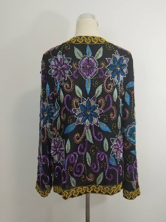 Vintage Floral Beaded and Sequin Jacket/ Colorful - image 5